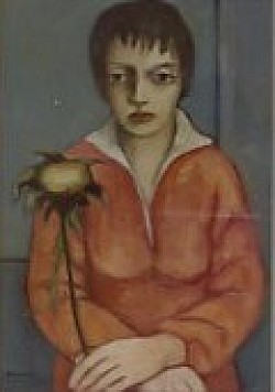 Ragazza con fiore - Olio su tela